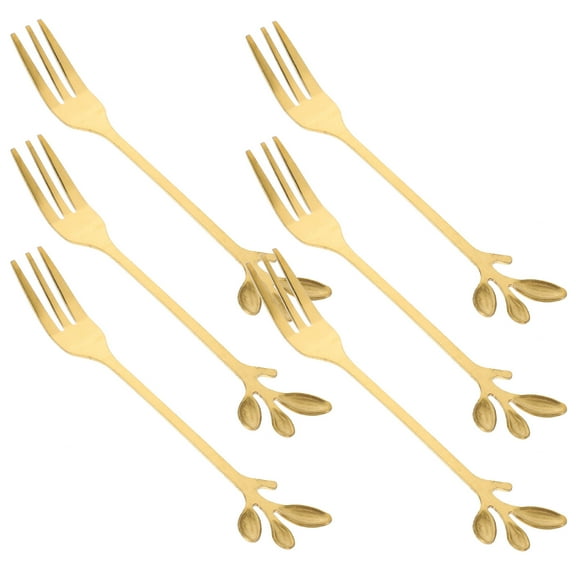 PBPBOX 6pcs Stainless Steel Dessert and Ice Forks Elegant Design for Home Restaurant and Hotel Use Gold