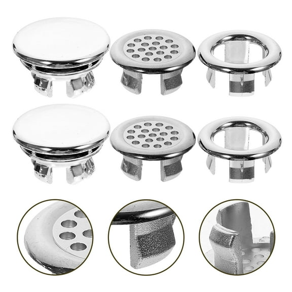 PBPBOX Bath Sink Overflow Ring Replacement Silver Plastic Easy Install 6Pcs