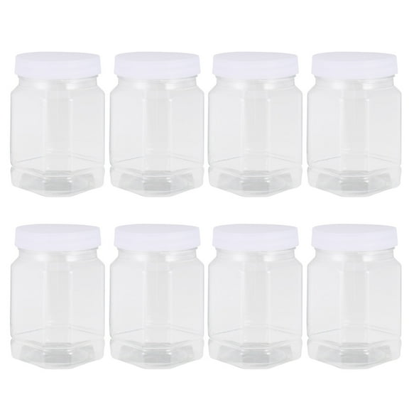 PBPBOX 8pcs Home Plastic Jars Storage Containers with Ribbed Liner Screw On Lids Cereal Dry Food Storage Container Airtight Leakproof Plastic Storage Bottle for Cereal Flour Sugar Rice Snacks (360ml)