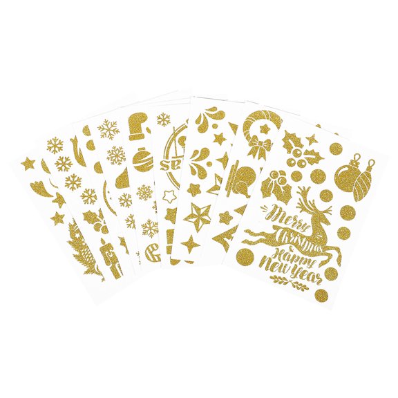 PBPBOX Xmas Style Electrostatic Stickers Golden Christmas Decor Peel and Stick Window Decoration