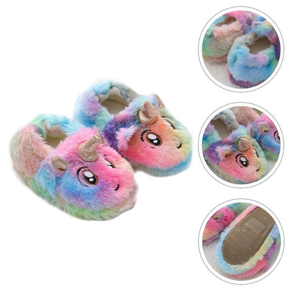 PBPBOX Adorable Unicorn Slippers with Warm Plush Material for Kids Indoor Wearing 1 Pair