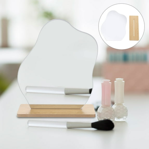 PBPBOX 1Set Irregular Acrylic Mirror with Wooden Stand Decorative Desktop Vanity Mirror