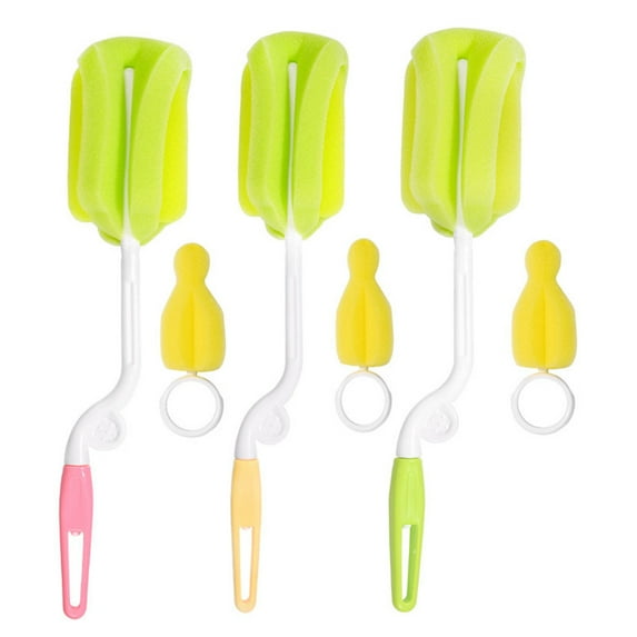 PBPBOX Baby Bottle Cleaning Brush Set 3pcs Pacifier Brush and Sponge Dishwasher Safe with Rotating Handle