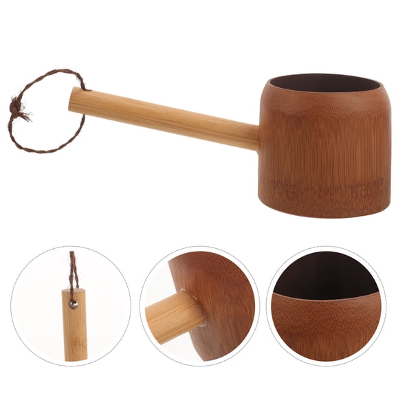 PBPBOX Multi Color Bamboo Bath Rinse Cup with Ergonomic Handle for Comfortable Hair Rinsing and Shower Use