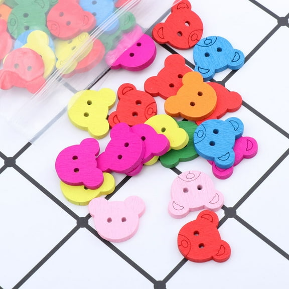 PBPBOX Bear Head Decorative Novelty Buttons 50Pack Wooden Sewing Accessories for Festivals