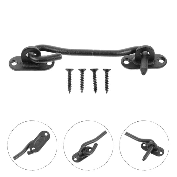 PBPBOX 2Sets Black Stainless Steel Gate Hook Lock Door Latch with Screws Easy to Install