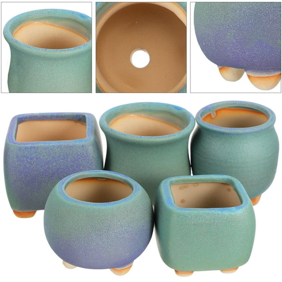 PBPBOX 5pcs Succulent Planter Container Blue Ceramic Round
