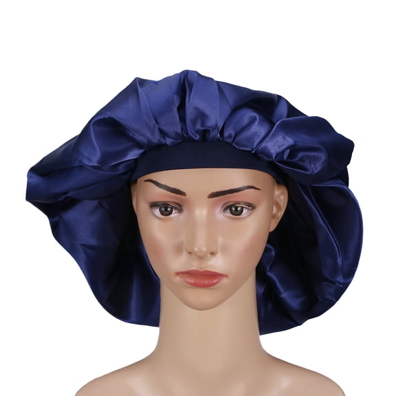 PBPBOX Blue Silk Sleep Cap for Women's Lightweight Elastic Shower Cap Comfortable Durable Large Size