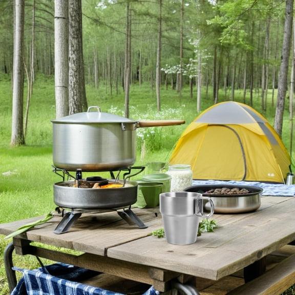 PBPBOX Back to School Portable Camping Cup Silver 304 Stainless Steel 1Pack For Outdoor Activities