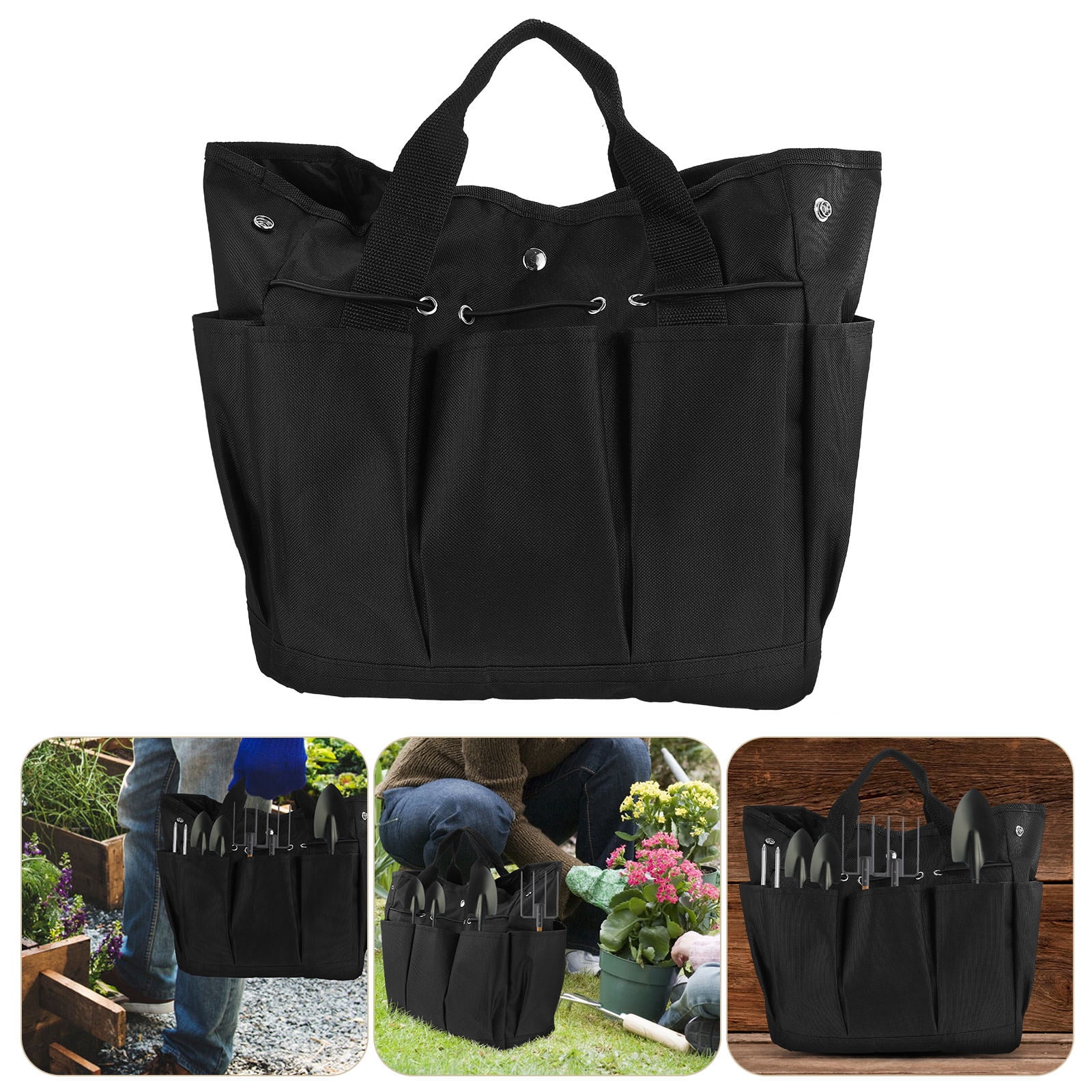 PBPBOX Garden Tool Bag Black Oxford Fabric Durable Tote Organizer with Multiple Compartments for Easy Storage