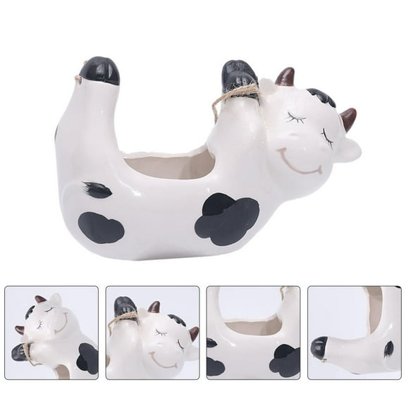 PBPBOX Ceramic Cow-Shaped Hanging Planter for Small Plants White Creative Decorative Flower Pot for Home