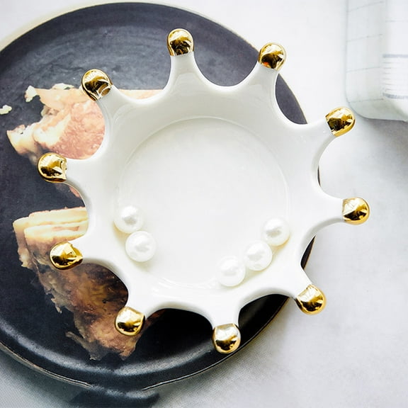PBPBOX 1Pc White Ceramic Crown Candle Holder and Jewelry Tray for Desktop Decoration
