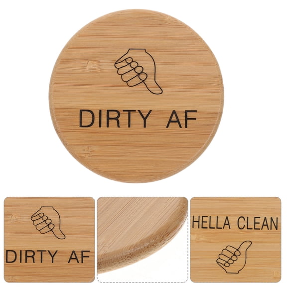 PBPBOX Clean Dirty Magnet Sign Double Sided Bamboo Indicates Clean or Dirty 1Set