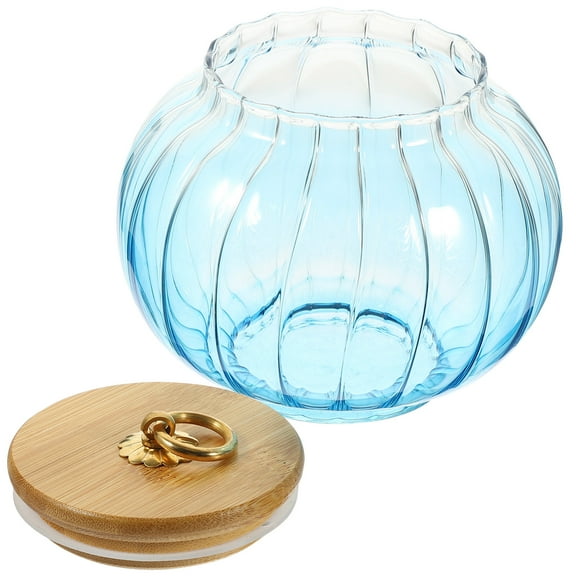 PBPBOX Clear Glass Canister with Lid Blue Airtight Tea Container for Home Decor 1Pack