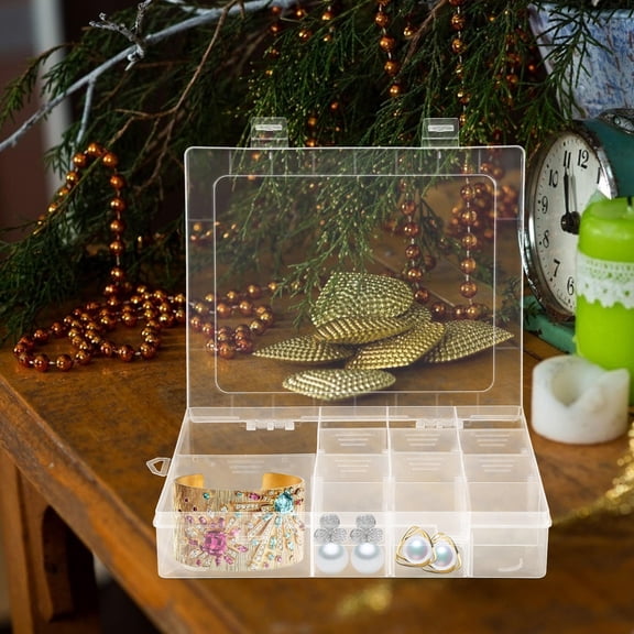 PBPBOX Clear Plastic Organizer Box with Compartments for Jewelry Beads Tools and Small Parts Storage