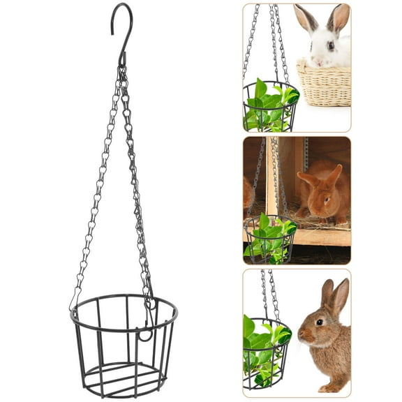 PBPBOX Black Metal Bunny Feeder Hanging Rack Safe Reusable Holder for Small Animals