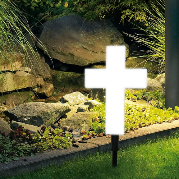 PBPBOX Creative White Solar Cross Stake Lamp for Decor with Durable Plastic