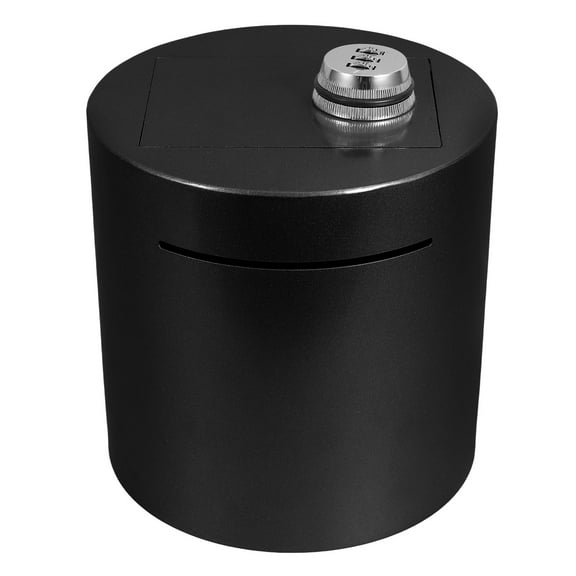 PBPBOX Locking Money Safe Box Black Iron Cylinder for Coin and Bill Storage 1Pack