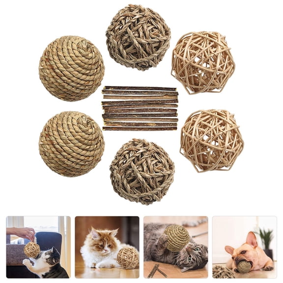 PBPBOX Pet Toy Rabbit Molar Balls Multi Straw 7Pcs