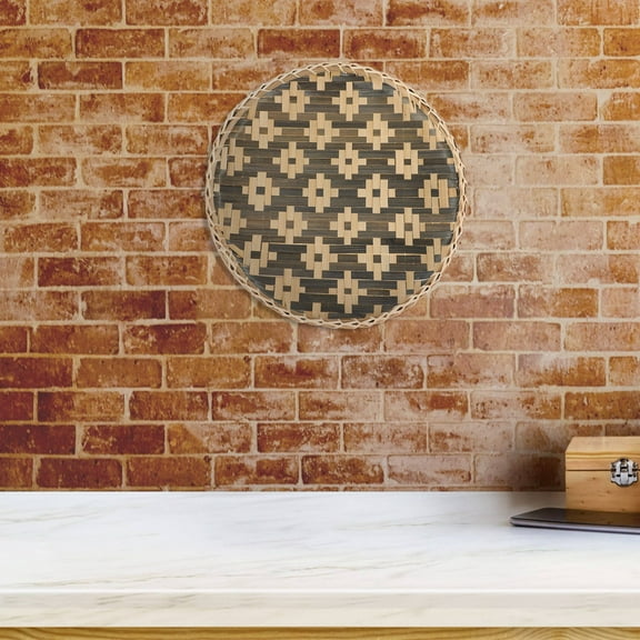 PBPBOX Decorative Bamboo Woven Basket Black Round Fruit Holder for Kitchen Decor 1Set