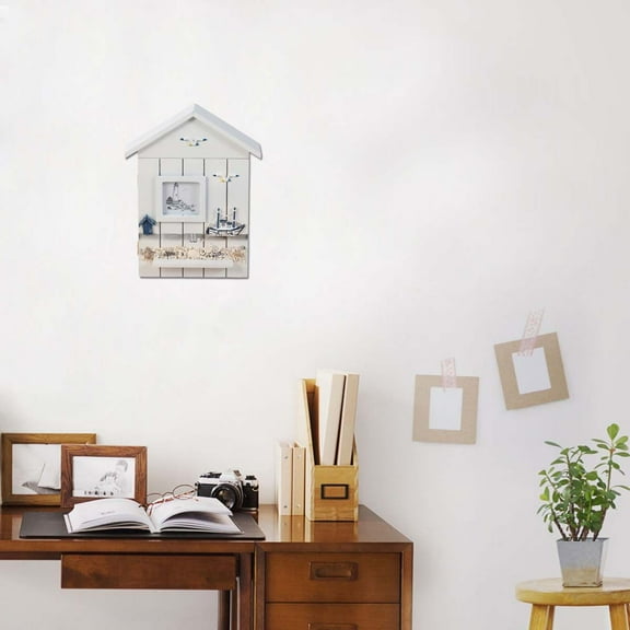 PBPBOX Solid Wood White Wall Hanging Key Box Shelf with Vintage Hooks for Living Room and Office
