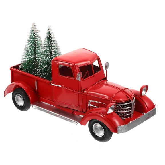 PBPBOX Christmas Red Truck Ornament Metal Xmas Desktop Decoration with Tree for Festive Table Decor