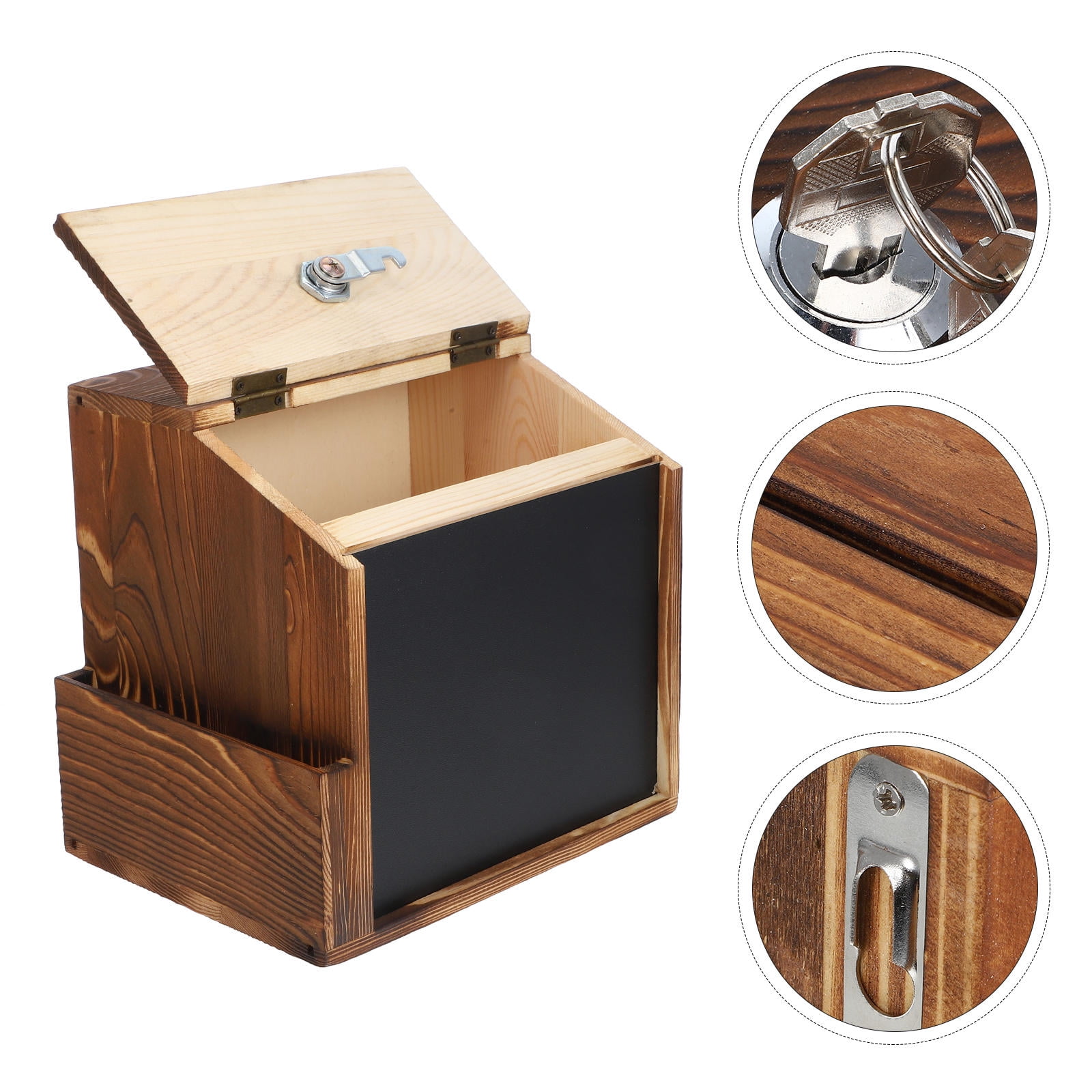 PBPBOX Wall Mailbox With Lock Wall Mountable Wood Comment Box Dark Brown 1Pcs