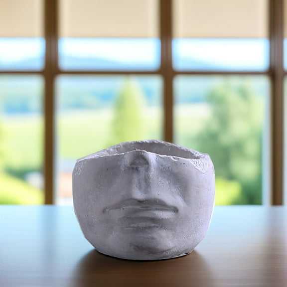 PBPBOX Face Planter Pots for Indoor Plants White Cement Abstract Design Garden Ornament 1Pack