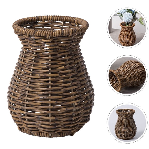 PBPBOX Unique Woven Vase Plastic Brown 1Pcs for Office Decor
