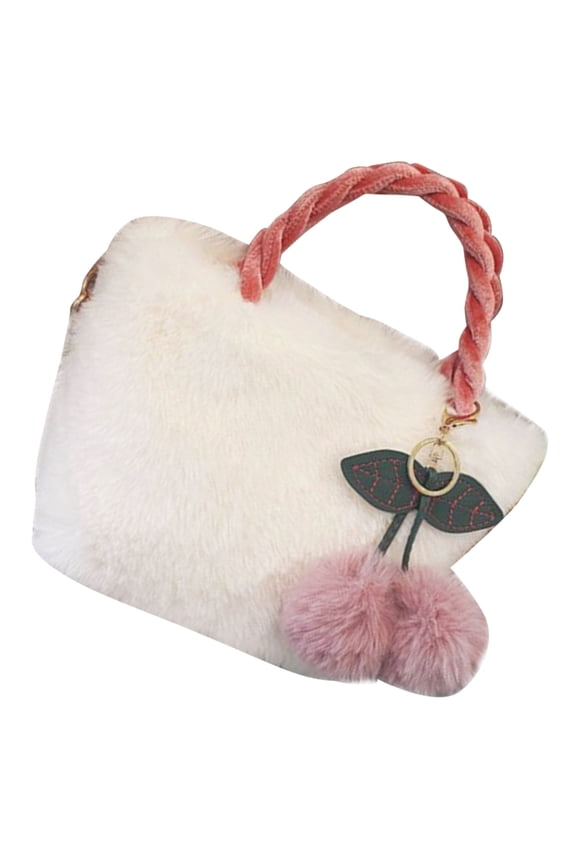 Cute Plush Bag Furry Purse White Plush 1Set Hand-Carried Bag for Women