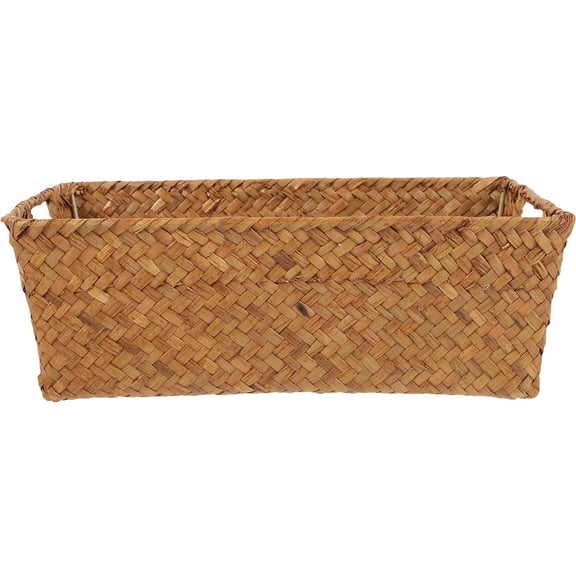 PBPBOX Seagrass Woven Storage Basket Rectangle Shape Rustic Style Khaki for Organization