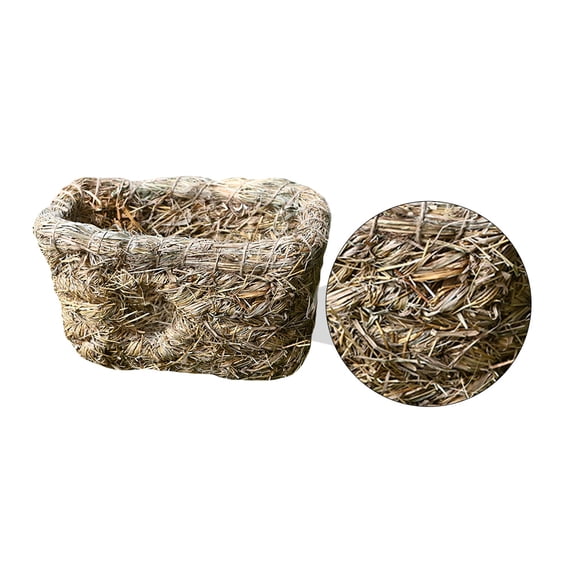 PBPBOX Handmade Straw Pet Nest Double Door Cat Rabbit Bed Washable Cover Compact Pet House Nest For Small Animals