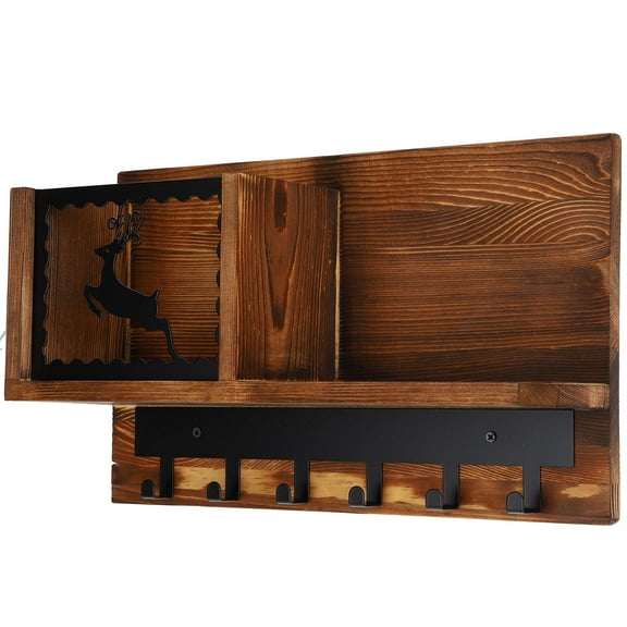 PBPBOX Hanging Wall Organizer Brown Wood Mail Organizer for Entryway 1Pack