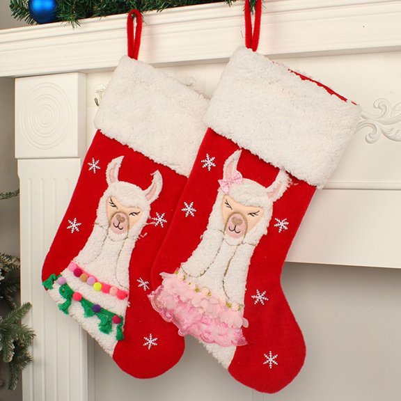 PBPBOX Christmas Stocking Hanging Ornament with Alpaca Pattern Multi Color