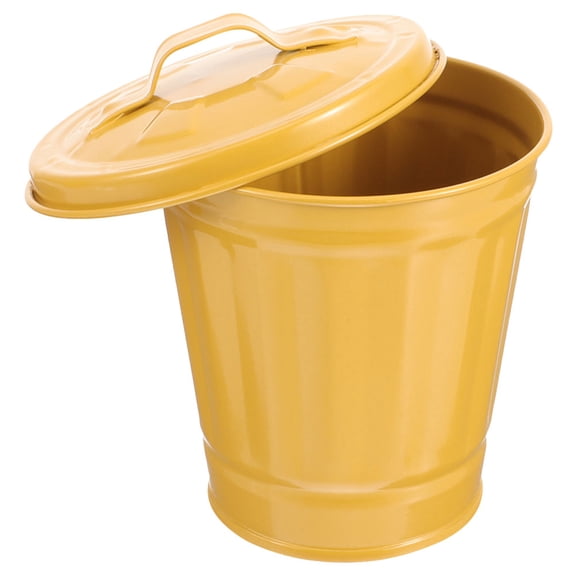 PBPBOX Small Metal Trash Can Lid Yellow Iron Lid for Desk Garbage Bin Odor Preventing
