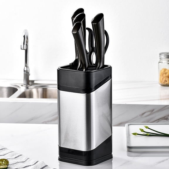 PBPBOX Black Stainless Steel Kitchen Cutter Storage Stand with Rounded Corners for Safe Use