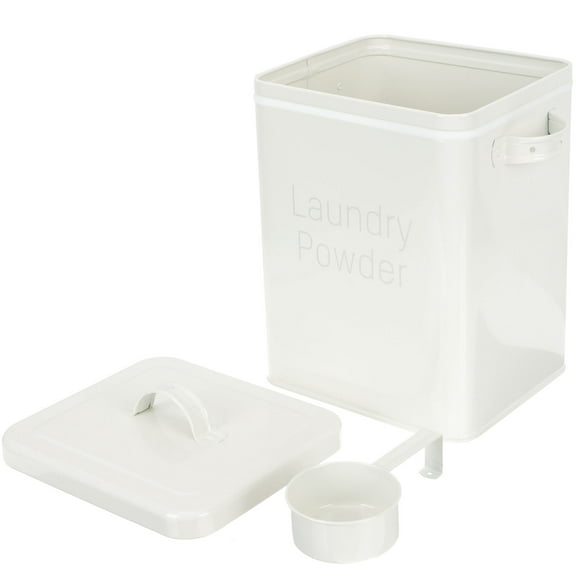 PBPBOX Iron Laundry Detergent Bucket with Scoop White Multi Purpose Storage Bin