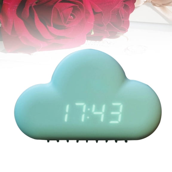 PBPBOX Ultra Quiet Clouds Clock Light Green Desk Clock Rechargeable Plastic with Gentle Snooze