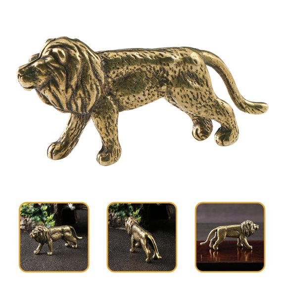 PBPBOX Lion Shaped Figurine Lion Ornament Golden Brass 1Pack