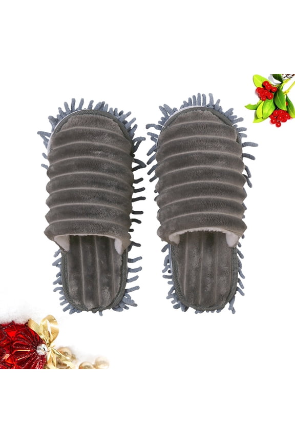 Microfiber Cleaning Slipper for Women's Soft Coral Fleece Chenille Detachable Bottom Grey Size L 4244