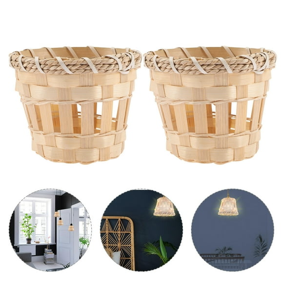 PBPBOX Mini Bamboo Rattan Lamp Shade 2pcs Small Boho Replacement Pendant Sconce Ceiling Covers Woven Cylinder Lampshade