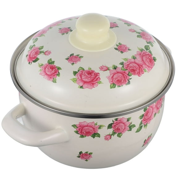 PBPBOX Flower Pattern Enamel Stock Pot for Home Kitchen Cooking Pot with Dual Handles
