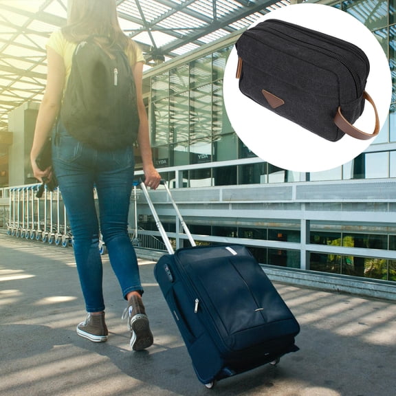 PBPBOX Large Black Makeup Bag with Front Zipper Pocket for Travel and Bathroom Use