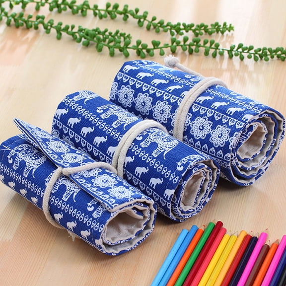 PBPBOX Navy Canvas Pencil Case Roll Wrap for Sketch and Painting Artists