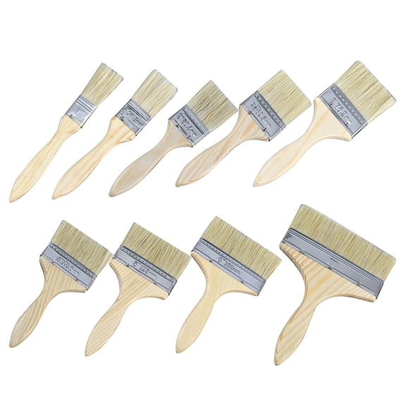 PBPBOX 9Pcs Painting Brushes with Wooden Handles for Wall and Furniture Painting Beige Set