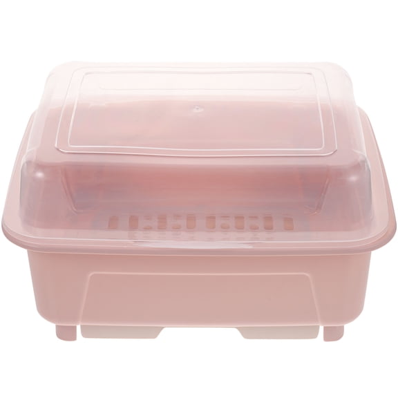 PBPBOX Pink Dish Drying Rack with Lid and Detachable Drip Tray for Bee Use PP Kitchen Decoration