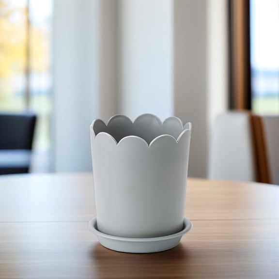 PBPBOX 10Sets Sturdy Grey Plastic Rose Planting Pots with Tray for Indoor and Outdoor Plants