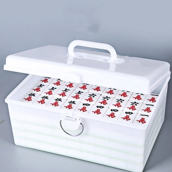 PBPBOX Household Mahjong Organizer Plastic Storage Case White with Large Capacity and Buckle