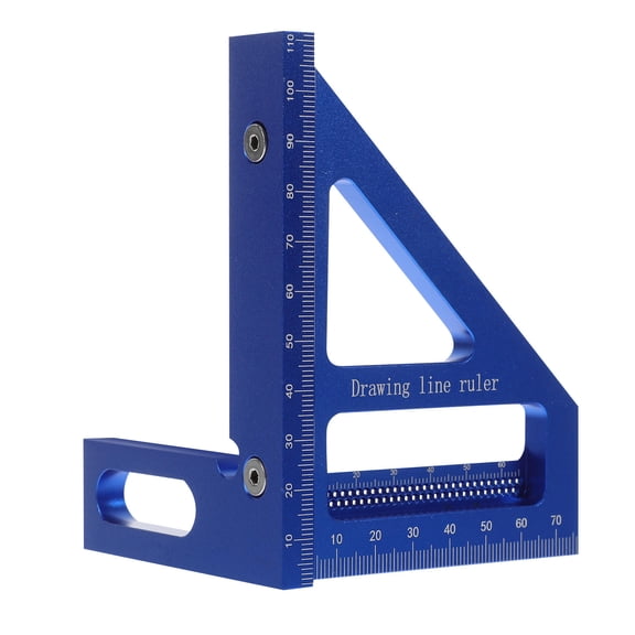 PBPBOX Precision Carpentry Square Triangle Scriber Blue Aluminum Alloy 45 Degree Protractor 1Pcs