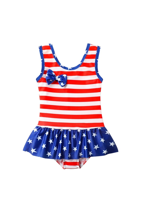 Red Girl Swimwear with America Flag Design for Swimming in Chinlon, Perfect for Beach and Pool, Size